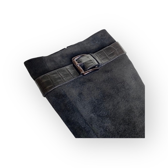 Michael Kors ♔ Croc Embossed Buckled Tall Heeled Boots Boot ♔ Black Suede ♔ 6M ♔ - Picture 9 of 16